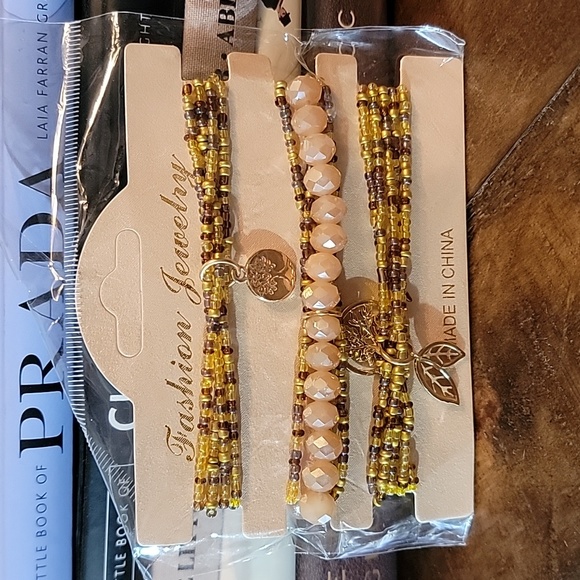 Boho Beaded Charm Earth Tone Stretchy Bracelet Set NWT - Picture 3 of 7